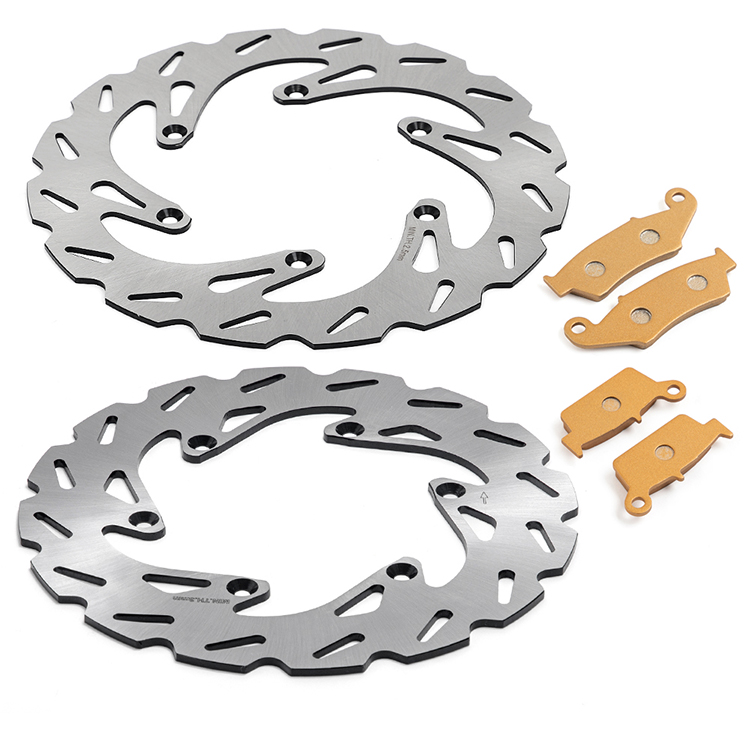 thumbnail image 2 of Front + Rear Brake Disc Rotor & Pad Kit For Suzuki RM 125, RM 250, RMX 250 (1989-1995) – Waved Edge, Grooved, Stainless Steel By Extreme Shop 2 of 6